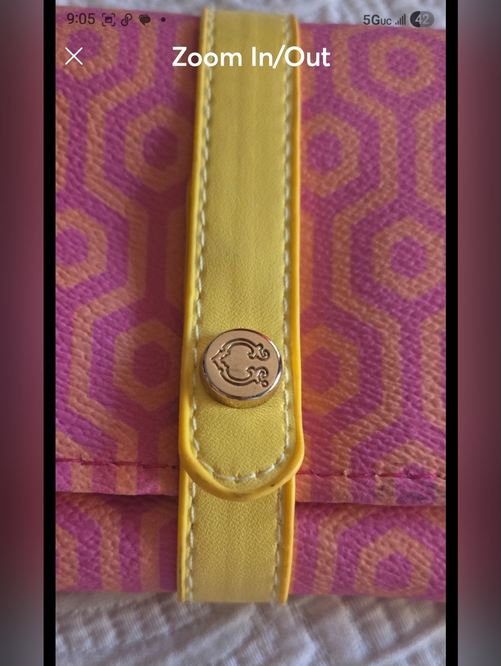 Pink Geometric Foldover Jewelry Travel Bag with Yellow Strap - Picture 5 of 10